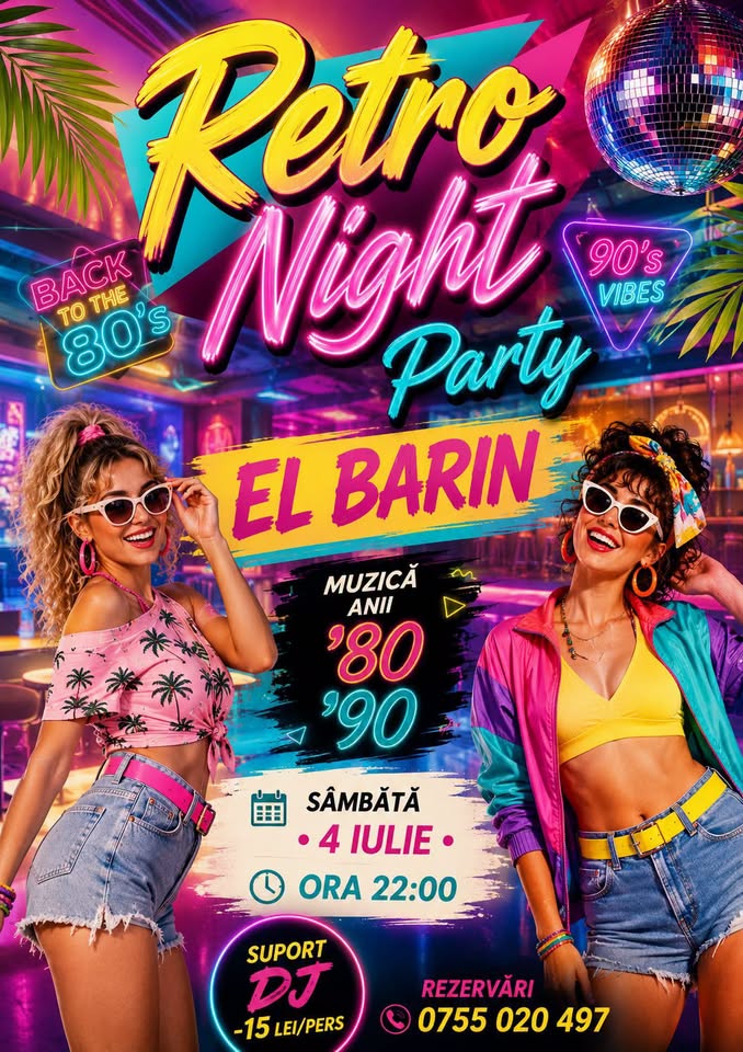 SAMBATA 4 IULIE ORA 21 RETRO-PARTY MUZICA ANILOR „80-„90 LA EL BARIN