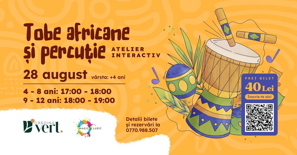 🥁 Atelier interactiv de percuție pentru copii cu Mihai Axinte| Grădina Vert